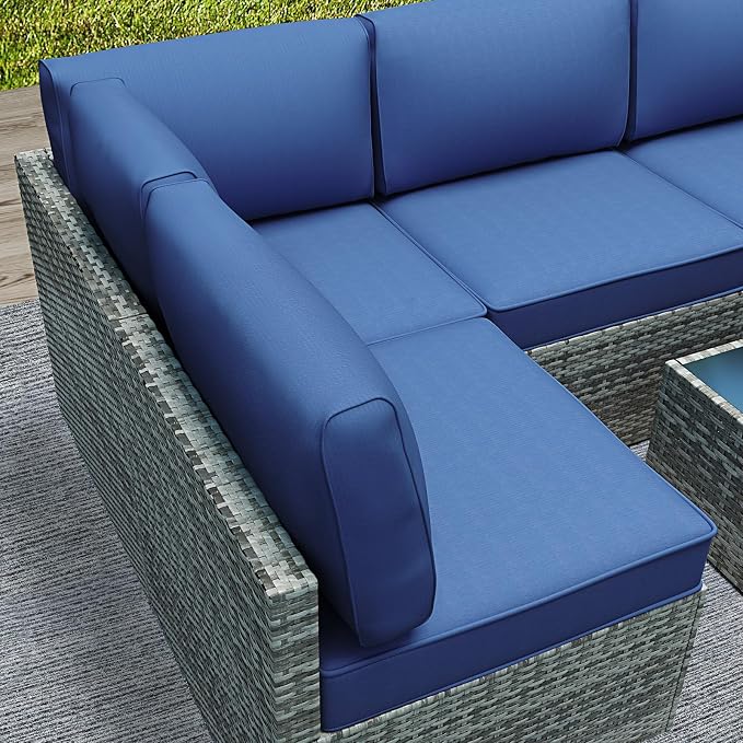 Outdoor Replacement Cushions for Patio Furniture,Water-Resistant Sofa Cushion for Rattan Wicker Sectional Patio Conversation Sets,14-Piece Outdoor Couch Cushion, Deep Blue