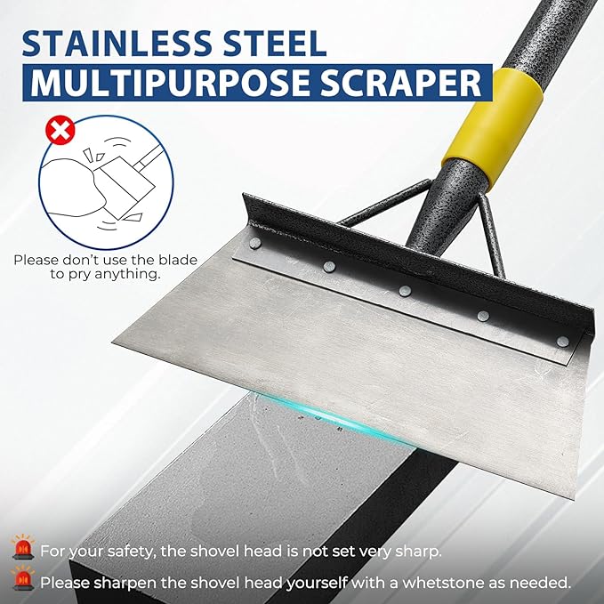 Floor Scraper Long Handle Heavy Duty, 60" Multifunctional Cleaning Shovel, Ice Scraper Stainless Steel Garden Tools Weed Scraper for Cleaning,Weeding,Scraping,Ice Remove,Landscaping,Yard