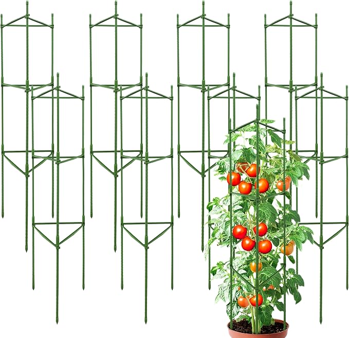 8 Pack 48 Inch Tomato Cages for Garden, Triangle Metal Plant Support with Rust-Resistant Coating, Heavy Duty Tomato Trellis for Raised Bed, Pots, Cucumbers, Peppers & Climbing Plants