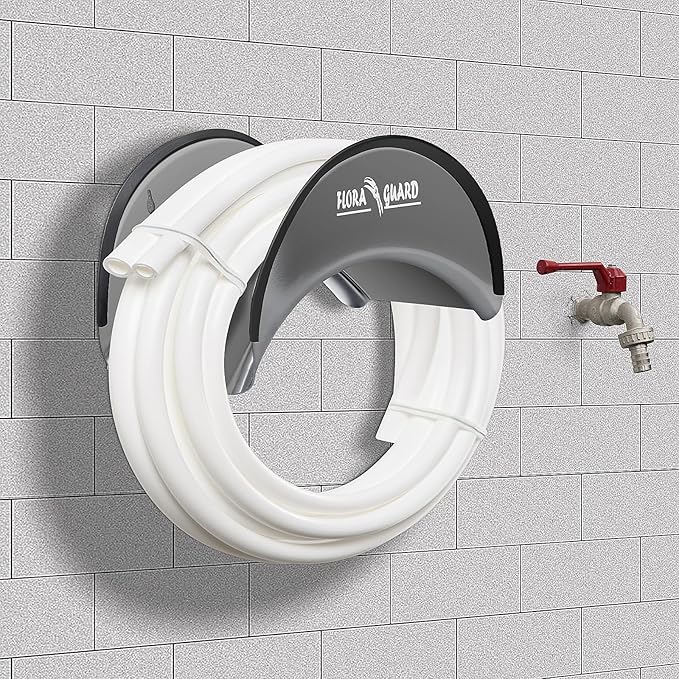 FLORA GUARD 29cm Hose Hanger, Wall-Mounted Metal Hose Holder, Anti-Corrosive Hose Bracket for Wall Storage (Grey)