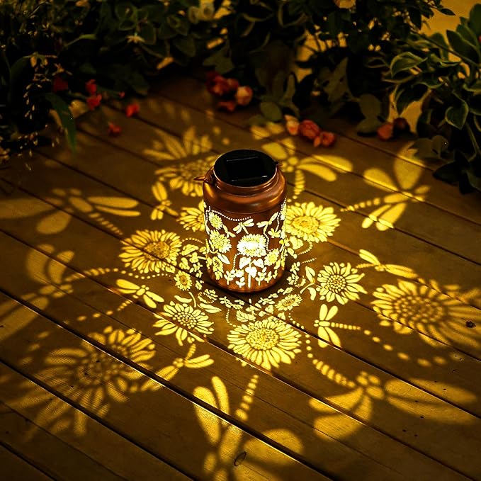 Sunflower Solar Lanterns Outdoor Waterproof Hanging Solar Lights,Gifts for Women Grandma Mom Garden Decor,Lantern Metal Decorative Yard,Patio,Lawn,Porch,Deck,Balcony
