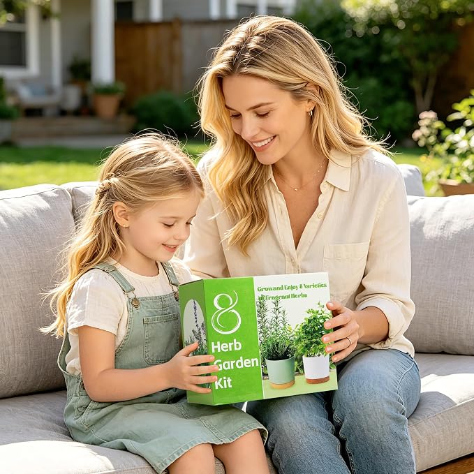 8 Herb Garden Kit - Indoor Herbs Seeds Growing Kit Gardening Gift Birthday Housewarming Christmas Gift for Women Her Men Retirement, Complete Starter Set with Organic Seeds for Beginner