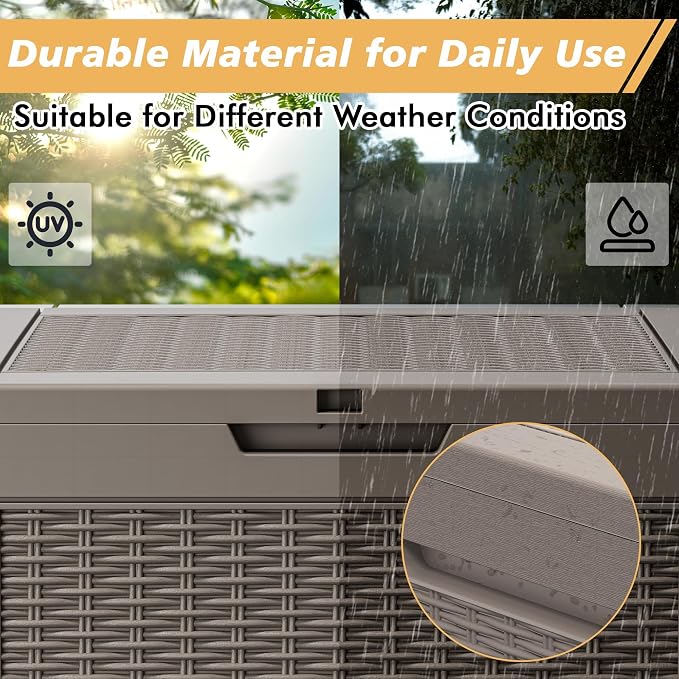 Fancyango 60 Gallon Outdoor Deck Box Waterproof, Storage Box for Patio, Resin Storage Bench Lockable for Garden Tools, Package Delivery, Grey