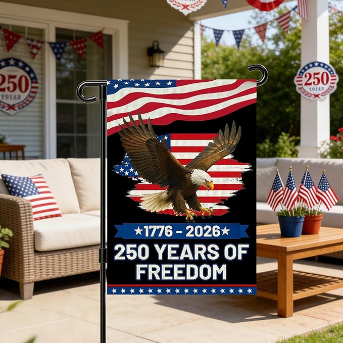 250 Anniversary Usa Garden Flags for Outside,250 Anniversary USA Flag 1776-2026 Semiquincentennial Commemorative Patriotic Banner with Eagle Design 4th of July Decorations Double-Sided Waterproof 250 Year American Flag 12x18 Inch