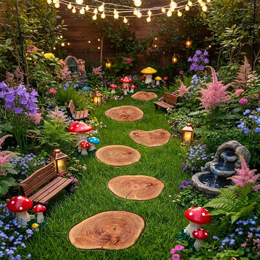Dunzy 6 Pack Natural Wood Stump Stepping Stones, Diatom Mud Rustic Tree Trunk Stepping Stones Decorations for Garden Pathway, Yard Decor, Outdoor Walkway, Wedding Party Ground Decoration, 8 Inch