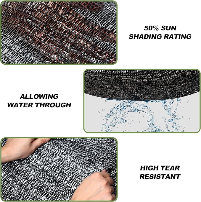 50% Shade Cloth, 6.5x16.5FT Black Sun Shade Cover for Plants, Garden, Greenhouse, Patio, Chicken Coop