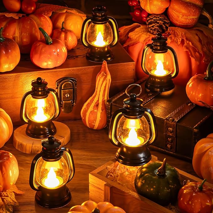 12 Pcs Halloween Mini Lantern, Lantern Centerpieces for Tables with LED Simulation Candle, 4 Inch Small Hanging Lantern, Lanterns Decorative for Wedding Centerpiece Tables (Warm Yellow