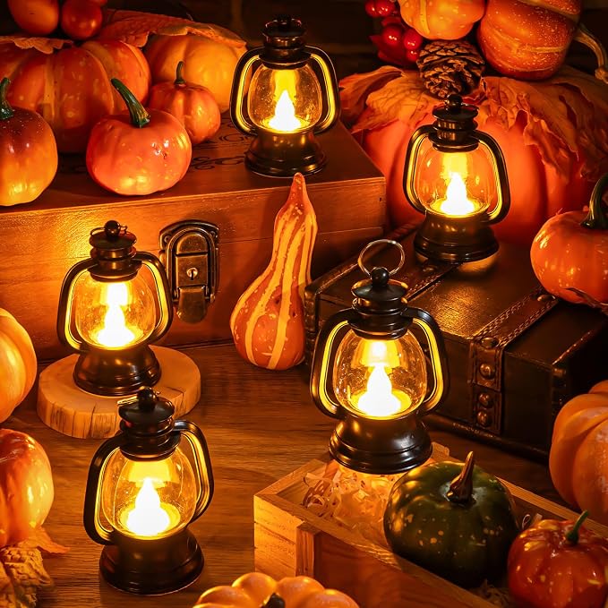 24 Pcs Halloween Mini Centerpieces for Tables with LED Simulation Candle, 4 Inch Small Hanging, Decorative for Wedding Centerpiece Tables (Warm Yellow