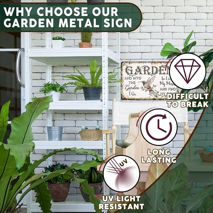 PEACHGARDEN Garden Signs Vintage Metal Sign Into The Garden To Lose My Mind Retro Gardening Poster Yard Wall Art Decor for Patio Greenhouse Backyard Cottage Outdoor 8x12 inch