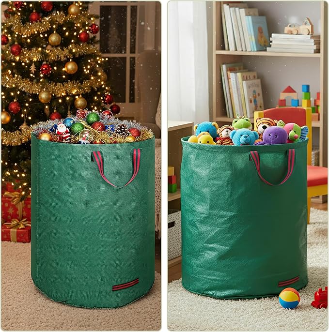 Dntorx 132 Gallons Reusable Yard Waste Bags, 2 Packs Lawn and Leaf Bags With Reinforced Handles, Collapsible Garden bag For Leaves,Grass,Storm Debris,Construction Waste, Standable&Foldable