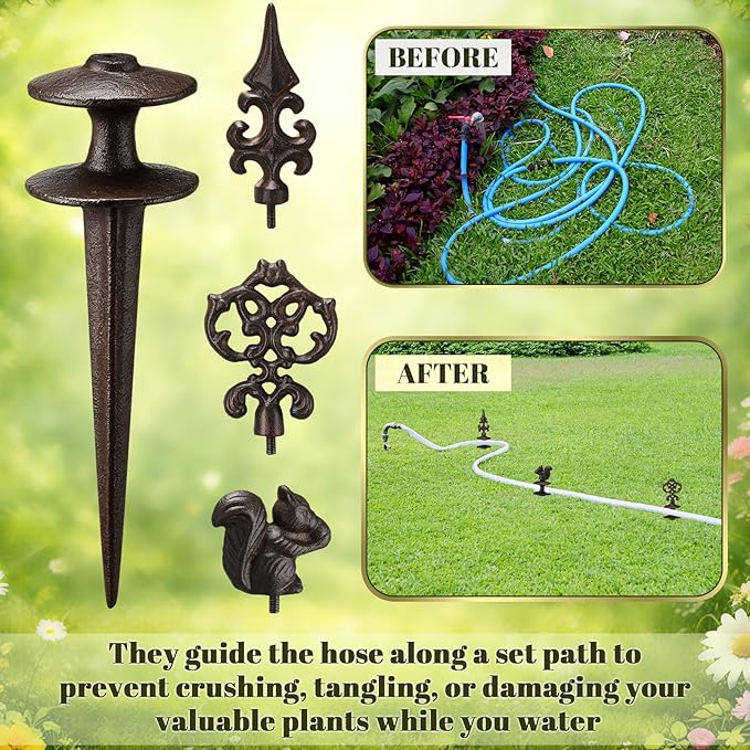 Frienda 3 Pcs Garden Hose Guide Spike 12 Inch Rustproof Coated Metal Decorative Hose Guide Spike Garden Plant Saver Tools for Plant Flower Bed Protection Outside Yard Lawn