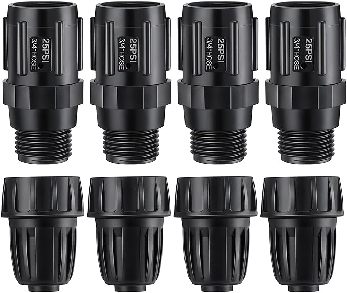 8 Pcs 25 PSI Drip Irrigation Pressure Regulator Faucet Adapter Kit, 4 Pcs 3/4" FHT x 3/4'' MHT Pressure Regulator, 4 Pcs 1/2 Inch Drip Irrigation Tubing Adapter for Drip Irrigation System