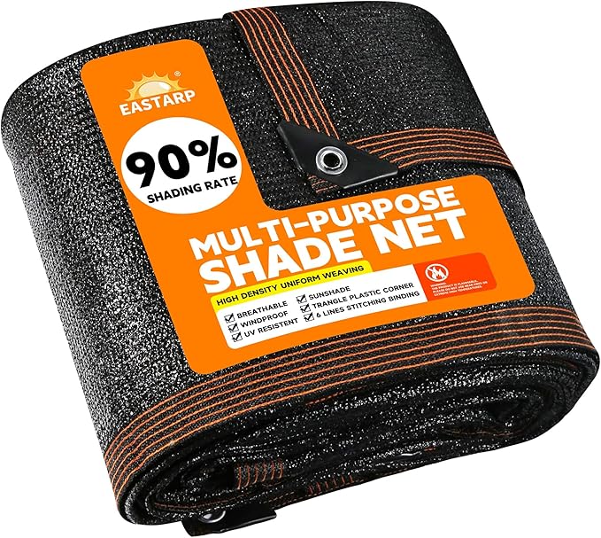 90% Shading Rate 12'x12' Black Shade Cloth,UV Resistant Durable Mesh Tarp with Grommets&Reinforced Edges, Shade Net Using for Plants Cover, Greenhouse, Dog Kennel, Patio, Chicken House