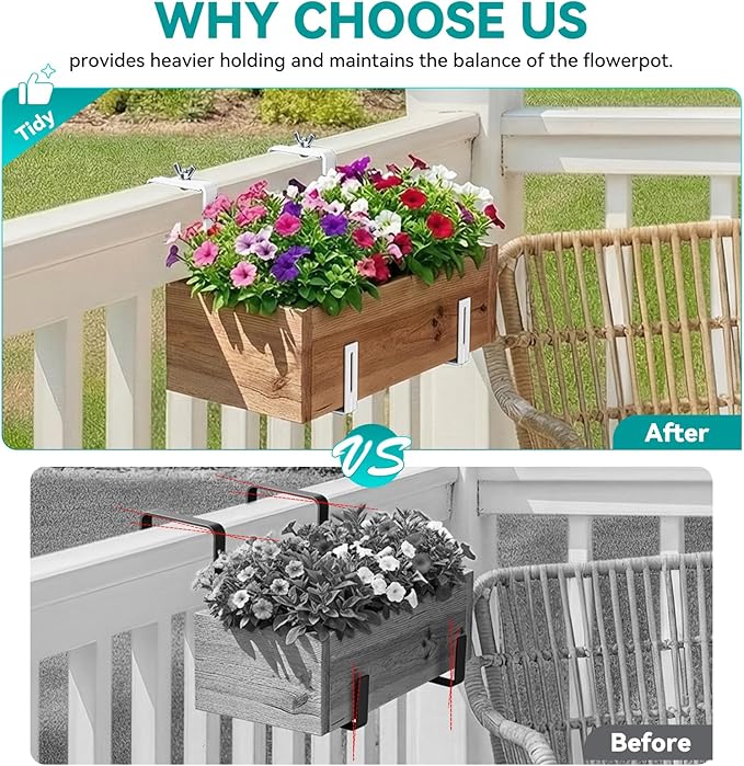 Adjustable Planter Box Brackets,Enhanced Bottom Support,Universal Outdoor Hanging Brackets,Flower Box Brackets for Fence Railings, Windowsill, Patio, Garden,Balcony. (White)