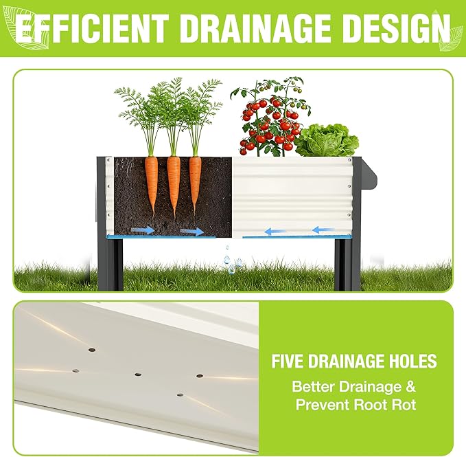 WORKPRO Galvanized Raised Garden Bed with Legs & Wheels, 37x14.6x31.6in, 400LB Capacity Elevated Planter Box for Garden, Backyard, Patio & Deck, White
