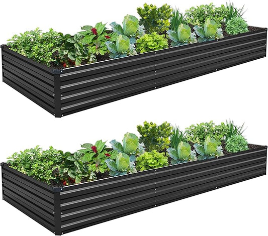 10×3×1FT(2PCS) Galvanized Raised Garden Bed Kit Metal Planter Boxes,Large Outdoor Planters Garden for Planting Vegetables,Flowers,Herbs -Black