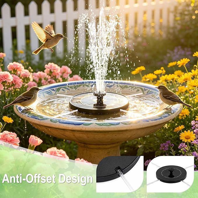 Solar Fountain for Bird Bath, 3.5W Floating Solar Water Fountain with 6 Spray Nozzles & 4 Fixing Rods, Upgraded Solar Water Fountain for Garden, Patio, Pond, Pool and Outdoor Water Features