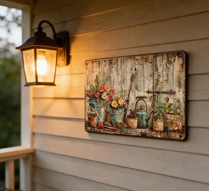 Vintage Flower Garden Metal Sign Rustic Farmhouse Daisy Floral Wildflowers Tin Signs Still Life Gardening Aluminum Wall art for Home Garden Patio Farm Yard Bar Bathroom Decor 8x12 Inch
