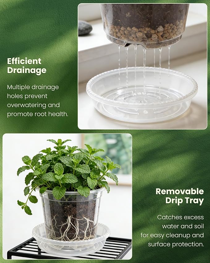 24 Packs Clear Nursery Pots for Plants with Saucers, 7/6/5/4 Inch Plastic Flower Pots with Drainage Hole, Variety Pack Seedlings Plant Pot with 24 Plant Labels