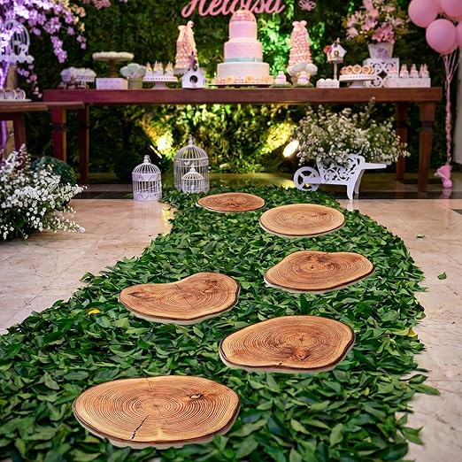 Dunzy 6 Pack Natural Wood Stump Stepping Stones, Diatom Mud Rustic Tree Trunk Stepping Stones Decorations for Garden Pathway, Yard Decor, Outdoor Walkway, Wedding Party Ground Decoration, 8 Inch