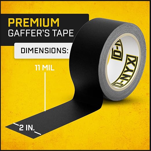D-NYX Gaffer Tape 2 Inch x 2 Pack Black Gaff Tapes, Heavy Duty No Residue, Matte Finish, Non-Reflective, Multipurpose Waterproof Strong Fabric Tape