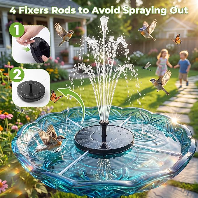 AISITIN Solar Bird Bath Fountain Pump, Solar Fountain for Bird Bath with 6 Nozzles, Solar Powered Water Fountain Pump for Garden, Ponds, Pool, Fish Tank and Outdoor