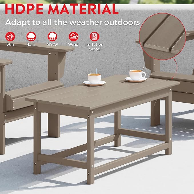 Costaelm Adirondack Conversation Table, HDPE Outdoor Drink Weather Resistant, Outdoor Patio Porch Accent Balcony Table for Pool, Seaside, Backyard, Weathered Wood