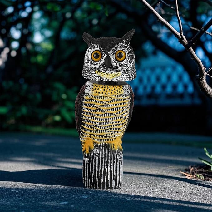 Glintoper Plastic Fake Owl Wagging Head Outdoor Statues 16.5 inch, Bird Scarecrow Horned Decoy, Bird Deterrents Scary Birds Away, Nature Enemy Pest Repellent for Outdoor Garden Yard Protectors