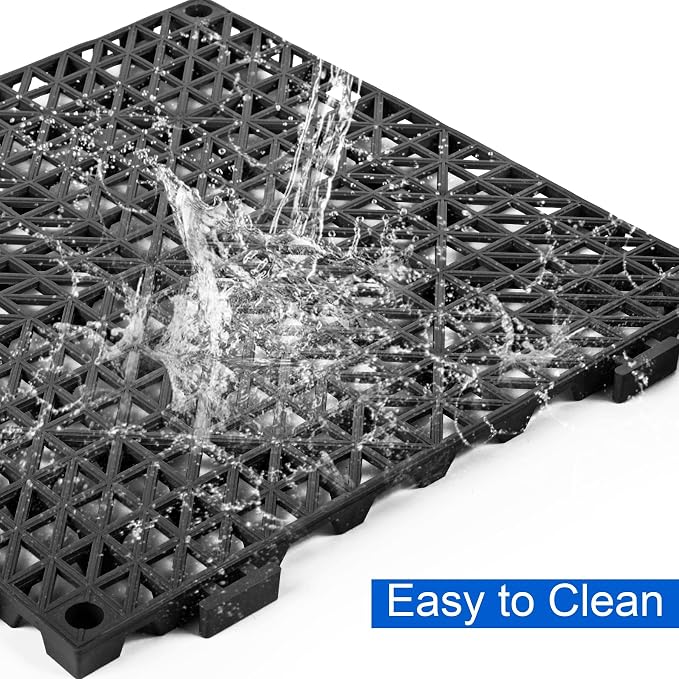 MYFAMIREA Modular Interlocking Cushion 36 Pack 11.8" x 11.8" Rubber Floor Tiles Non-Slip Splicing Drainage Mats for Deck, Black