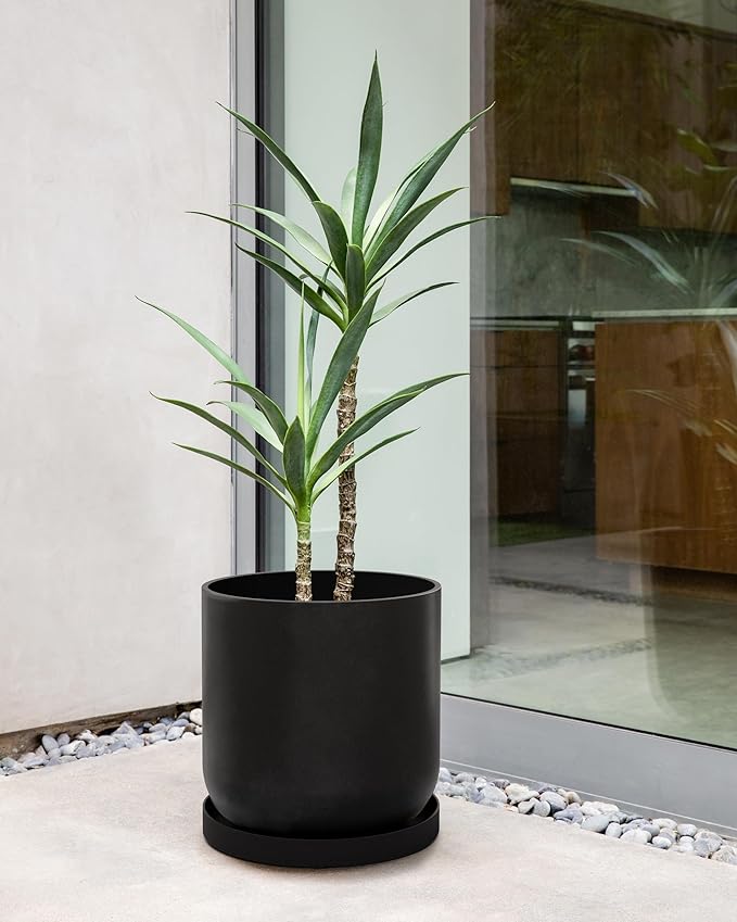Veradek Mason Series Lima Planter - Round Planter for Indoor or Outdoor Porch/Garden | Made from Plastic-Stone Composite with Drainage Holes | Modern Décor for Succulents, Flowers, Small Plants