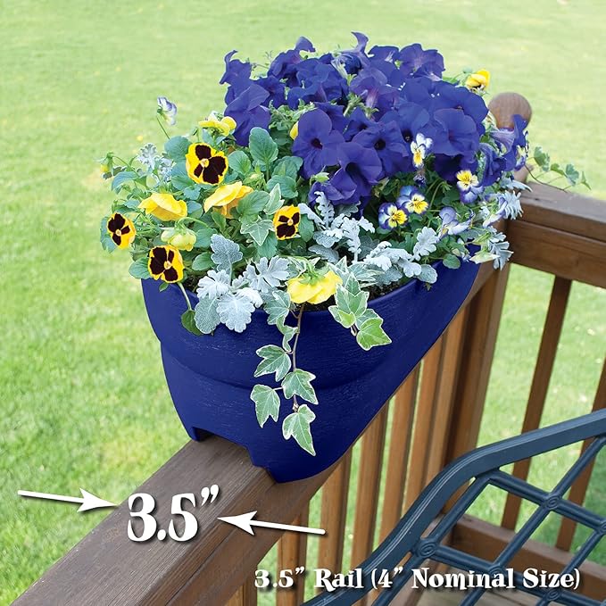 Emsco Group Bloomers Railing Planter with Drainage Holes- 24” W- Cobalt Blue