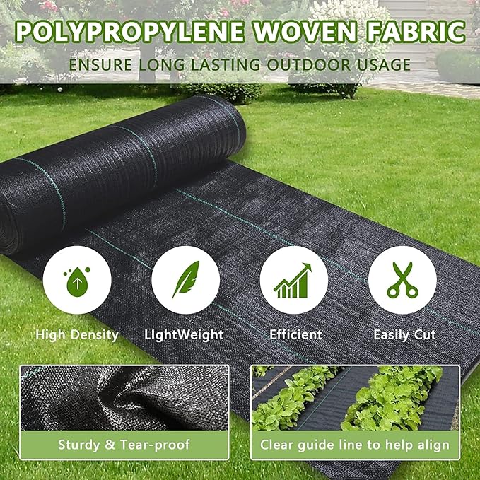 1.4ftx50ft Weed Barrier Landscape Fabric Heavy Duty，Weed Block Gardening Ground Cover Mat, Weed Control Garden Cloth ，Woven Geotextile Fabric for Underlayment，Commercial Driveway Fabric