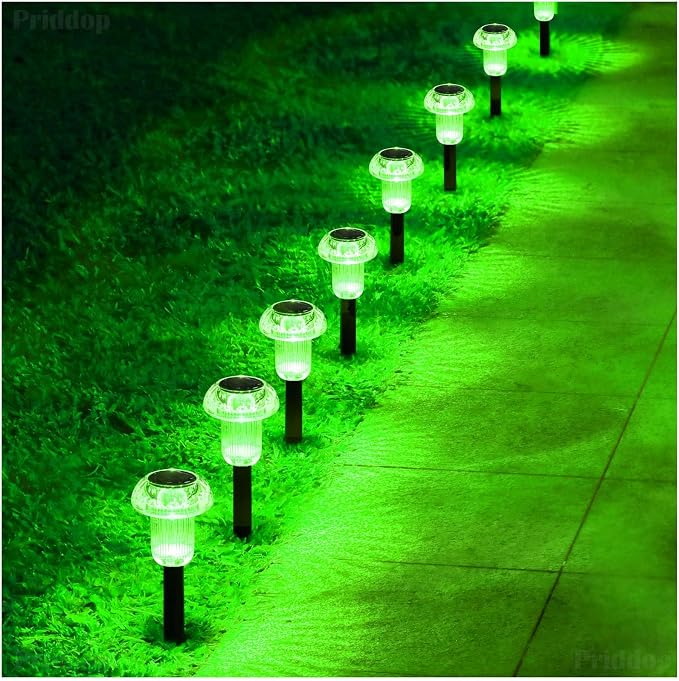 Priddop Solar Halloween Lights Outdoor 8 Pack Waterproof Green LED | Yard Garden Decorative Pathway Mushroom Outside Landscape Path Lighting Patio Walkway Ground Pattern Halloween Decorations