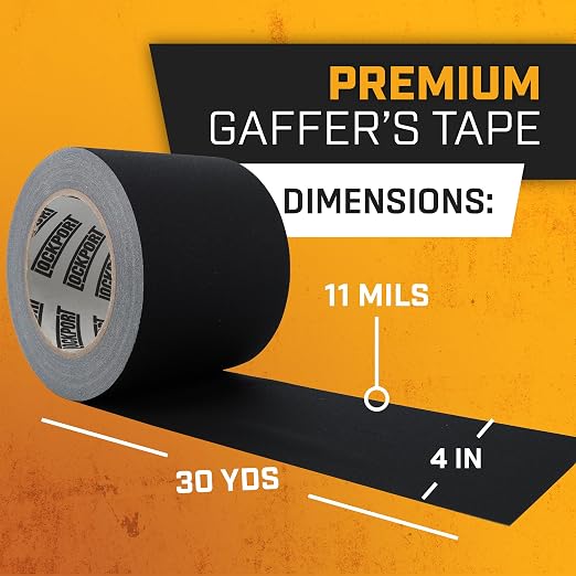 Lockport Black Gaffers Tape 4 inch x 30 Yards - Pro Black Gaff Tape - No Residue, Water Resistant, Non- Reflective, Easy Tear - Multipurpose Photography, Filming, Stage, Production, and More