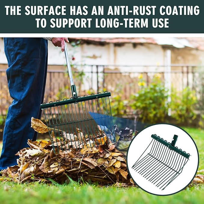 Tandefio 2 Pack Manure Fork Replacement Head Metal Pitchfork Horse Manure Rake Garden Pitch Fork Replacement Head with Angled Tines for Horse Stall Poop Picking up(Green)