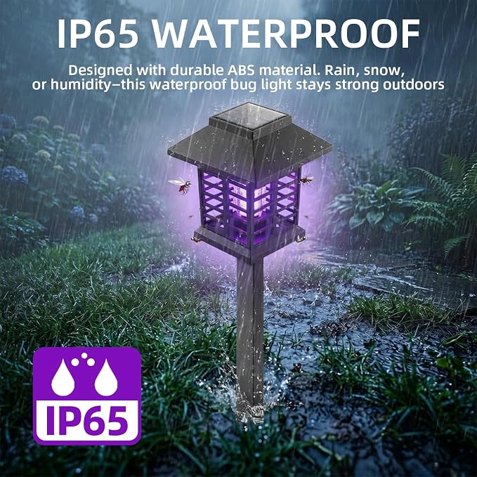 2026 Solar Bug Zapper Outdoor Waterproof Mosquito Repellent Outdoor Patio Mosquito Trap & Killer for Garden, Backyard, Farm, Solar Powered Fly Zapper for Small Flying Insect, Flies, Gnats, Moths(4)