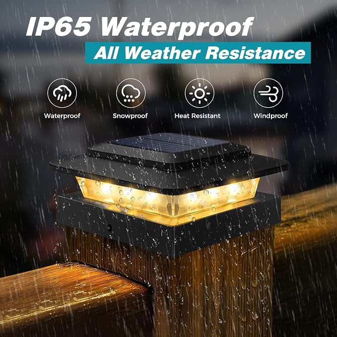 kolpop 4x4 Solar Post Cap Lights Outdoor 4Pack- 3 Color Temperatures& 2 Level Brightness, IP65 Waterproof, 16 LED Black Fence Deck Post Light Solar Powered Only for 4×4/3.5×3.5 Wood/Vinyl Posts