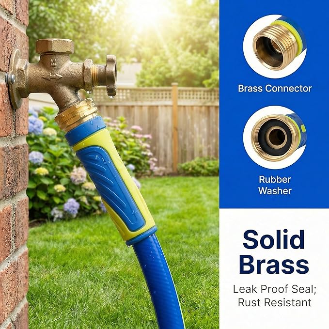 PremiumPro 25FT 5/8" Heavy Duty Reinforced Garden Hose, Large Flow,600 PSI Burst Pressure, Four Layer Hybrid Polymer Anti Kink with 360 Swivel Brass Connectors and handle for yard,washing & irrigation
