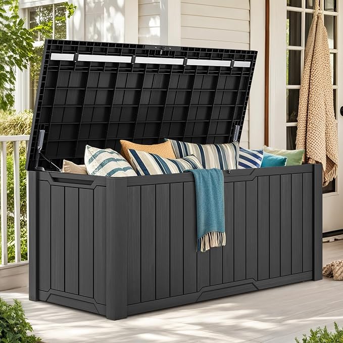 YITAHOME XXL 240 Gallon Large Outdoor Storage Deck Box for Patio Furniture, Outdoor Cushions, Garden Tools and Sports/Pools Equipment, Weather Resistant Resin, Lockable (Dark Gray)
