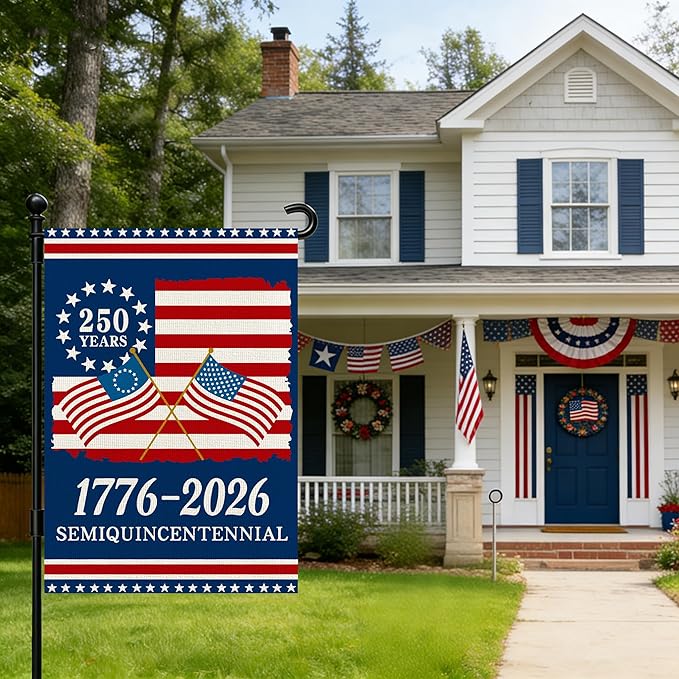 250 Anniversary Usa Garden Flags for Outside, 250 Anniversary USA Flag 1776-2026 Commemorative Patriotic Yard Sign Outdoor Stars & Stripes Design Banner 4th of July Decorations Double Sided Waterproof 250 Year American Flag 12x18 Inch