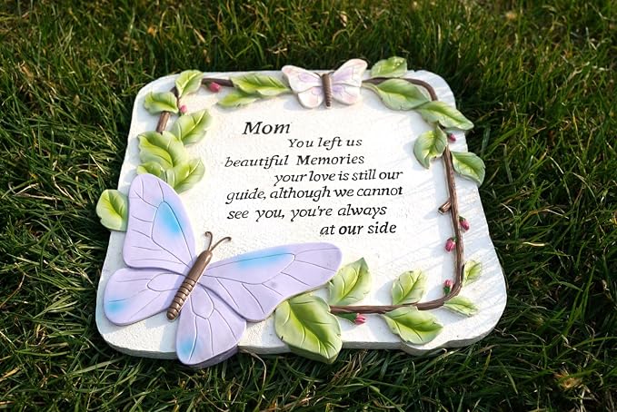 10 Inch Polyresin Memorial Garden Stone, Sympathy Gift for Loss of Mom, Memorial Plaques for Outdoors, Garden Stones in Memory of Loved Ones, Remembrance of Beloved Mather (Mom)