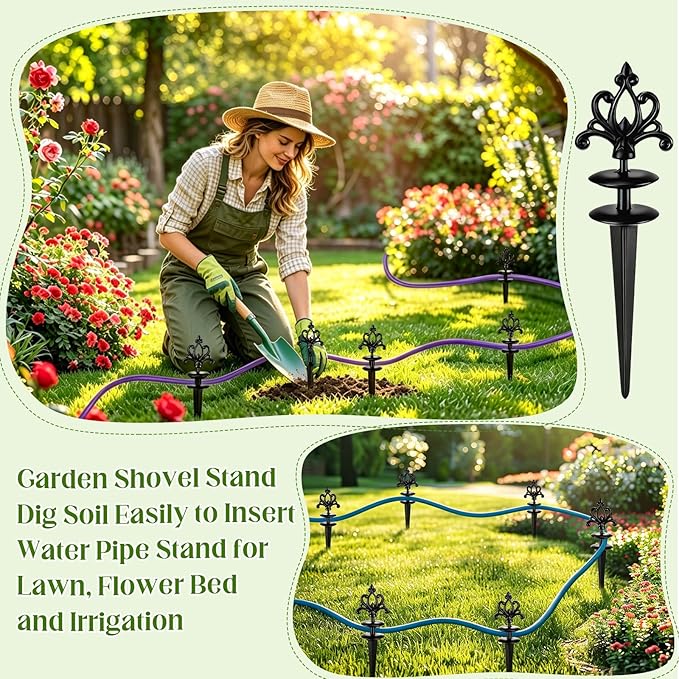 Zonon 6 Packs 12 Inch Garden Hose Guide Stake Heavy Duty Cast Iron Hose Guides Spike Decorative Garden Stakes Protector for Lawn Yard - Keeping Hoses Away from Flower Beds(Elegant Style)