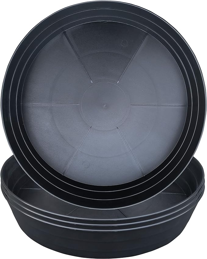 Plant Saucers 10 12 14 16 18 20 25 Inch, 4 Pack of Plastic Plant saucers for Pots，Extra-Deep Plant Water Dray Tray, Bird Bath Bowl, Heavy Plant Trays Indoors and Outdoor No Holes (12 Inch, Black)