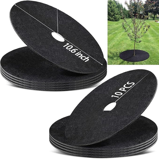 10 Pack Non-Woven Tree Mulch Ring,10.6 Inch Tree Rings for Weed Control, Root Protection, Reusable Tree Mat Round Tree Ring, ANI Grass, Anti Pets Damage