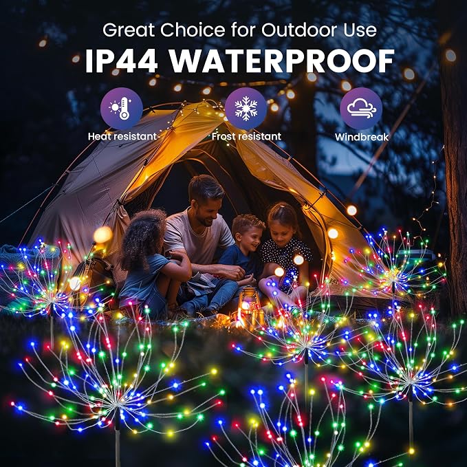PEVOROS Garden Decor Solar Lights Outdoor,120LED Waterproof Colorful Solar Fairy Garden Lights for Outdoor Decoration,Yard, Patio, Porch,Flower Pot,Pathway, for 4th of July(2Pack)
