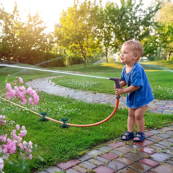 Blulu 12 Packs 9.84 Inch Garden Hose Guide Spike, Flower Shaped Water Hose Holder Spike Stand with Stake, Heavy Duty Green, Keeps Garden Hose out of Flower Beds, for Plant Protection
