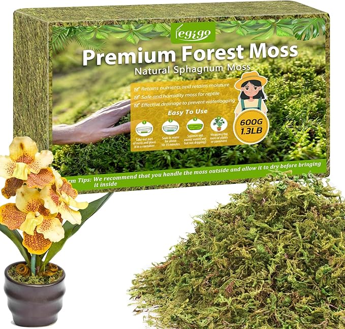 Legigo 1.3LBS Sphagnum Moss for Plants, 25QT Natural Orchid Moss Potting Mix Dried, Green Forest Plant Moss for Orchid Repotting Carnivorous Succulents Indoor Potted Plants Gardening and Reptiles