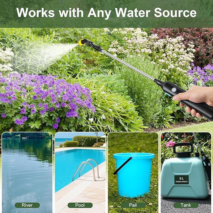 DZ Duozhan Electric Garden Sprayer Kit: Portable Rechargeable with Choice of 3 Hose Lengths (9.8/16.4/32.8ft), Telescopic Wand & Adjustable Nozzles for Yard Lawn Plant Watering and Cleaning