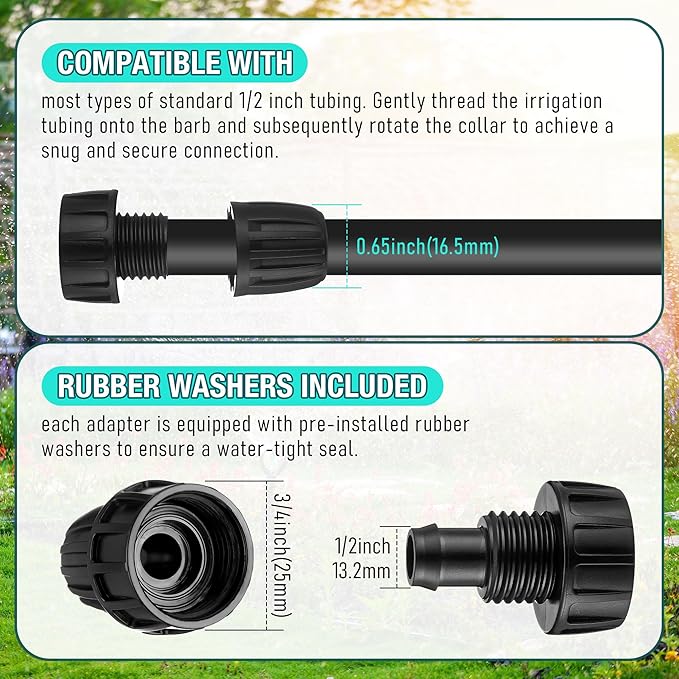 Aurelema 2 Pack 25 PSI Drip Irrigation Pressure Regulator Kit With Water Backflow Preventer for 3/4'' Garden/Faucet Hose Thread and 1/2'' Tubing Adapter, Complete System