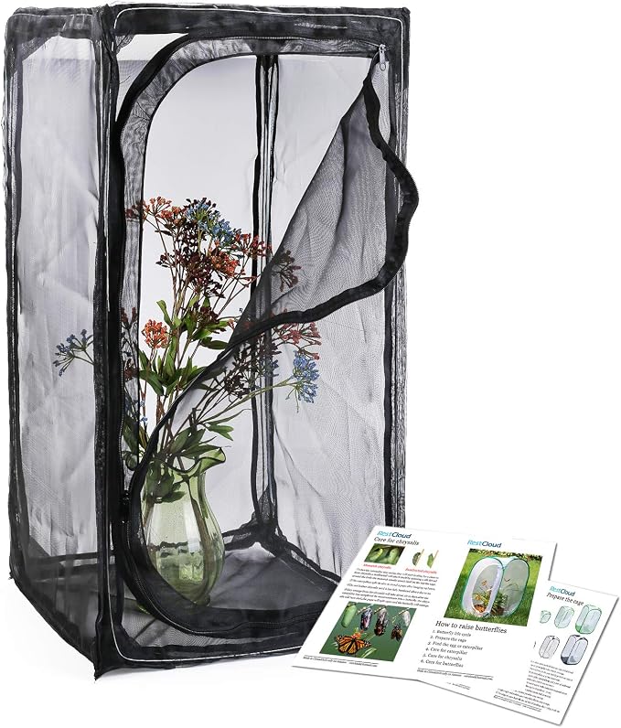 30" Monarch Butterfly Habitat, Outdoor Collapsible Insect Mesh Cage | Heavy Duty, Terrarium Pop-up, Zipper Protection